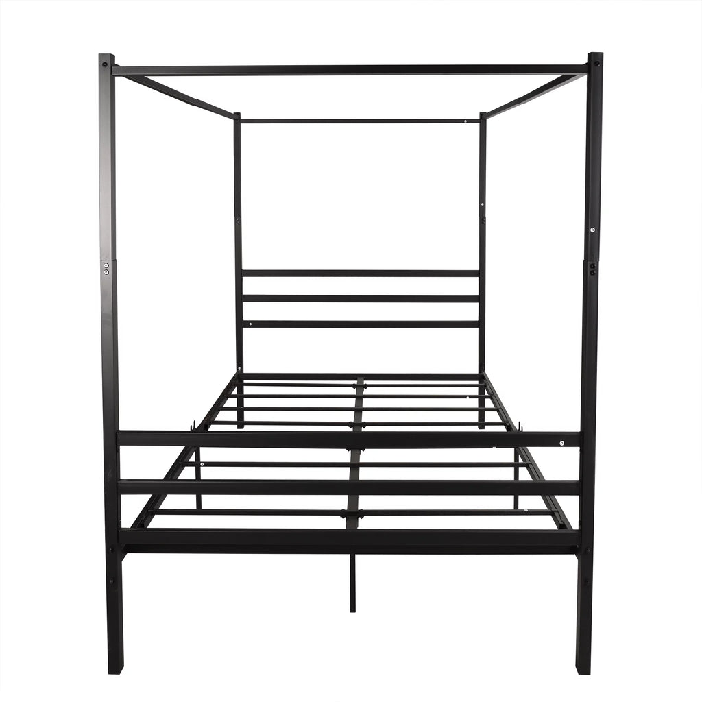 Black Queen Size Metal Canopy Bed with Headboard K7792