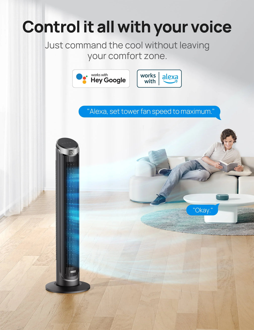 90° Oscillating Tower Fan with Remote, 4 Modes, 12H Timer, 40 Inch P8190