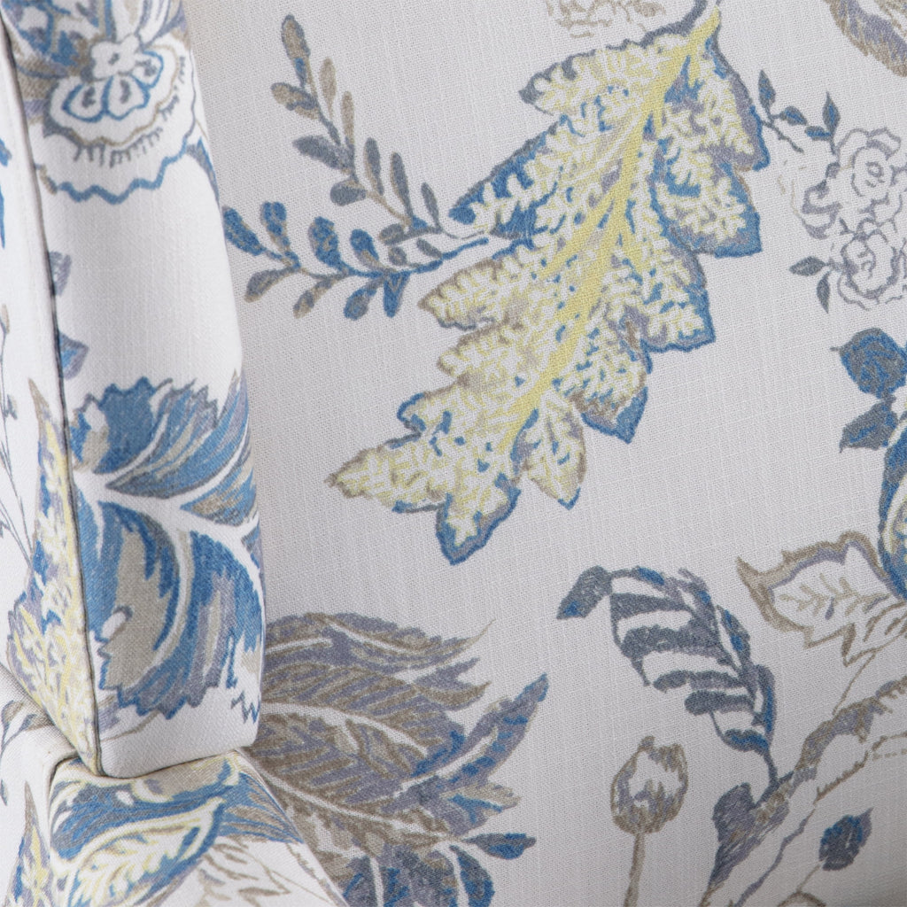 Blue Floral Pattern Fabric Wingback Accent Chair with Wooden Legs L997503
