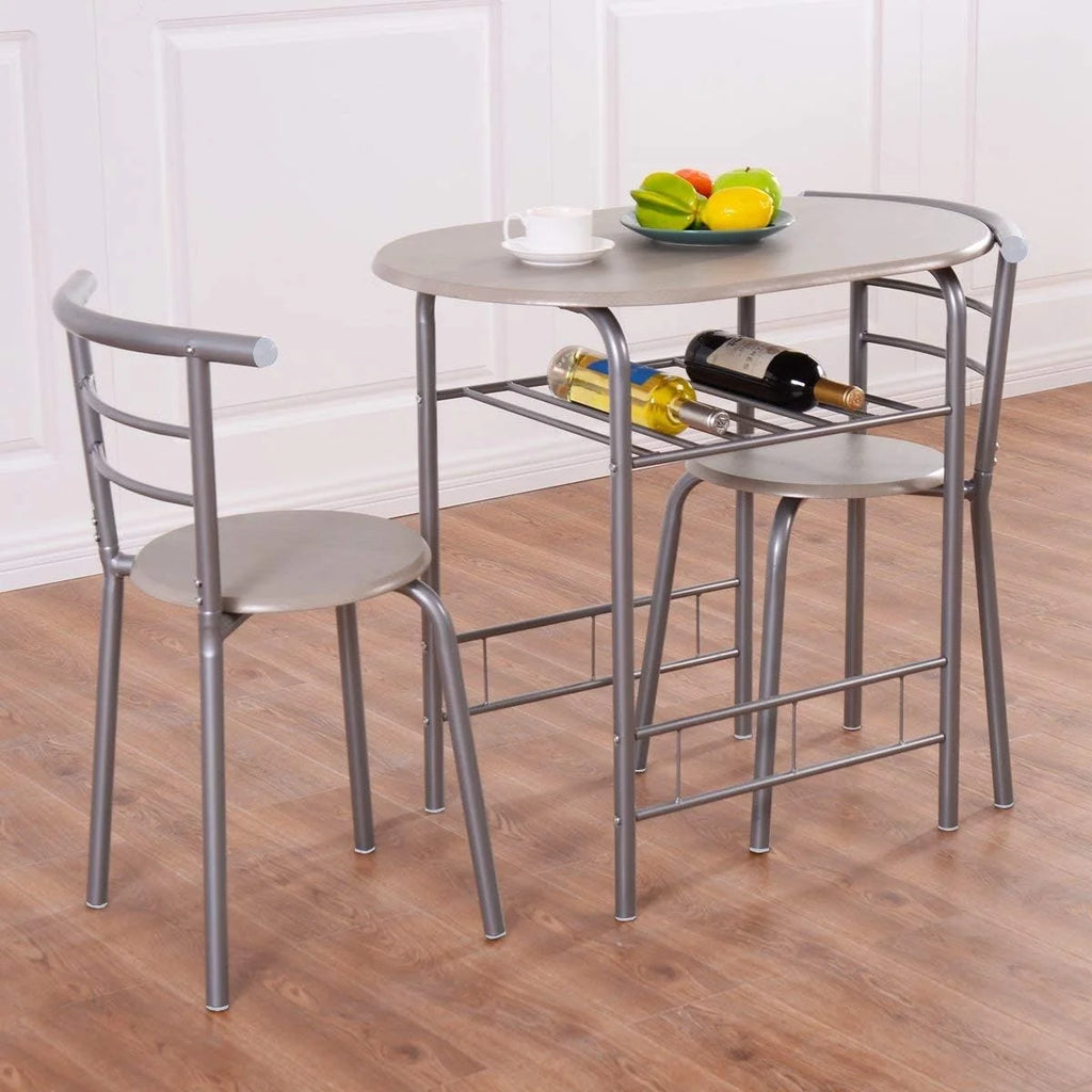 3 Piece Dining Table & Chair Set with Wine Rack Storage Shelf P9625