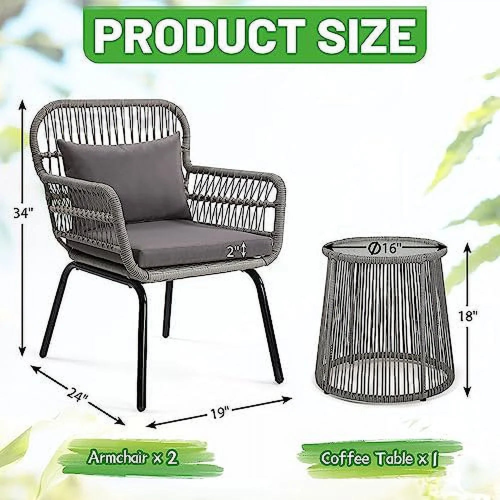 3 Pieces Rattan Wicker Bistro Set with Glass Top Table Y4114
