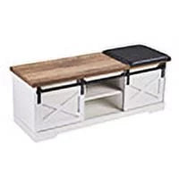 White 47-inch Shoe Storage Bench with Sliding Barn Door L9998