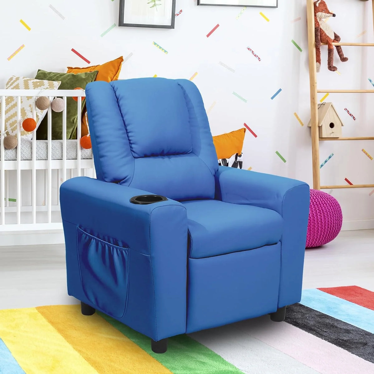 Kids Recliner Chair with Cup Holder Navy Blue N37300