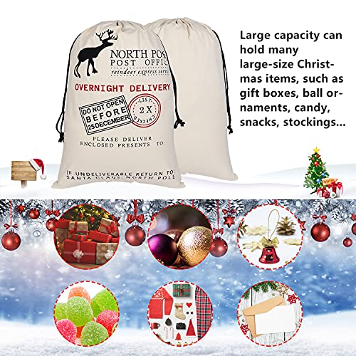 6 Pack Large Canvas Cotton Christmas Bags with Drawstrings J137