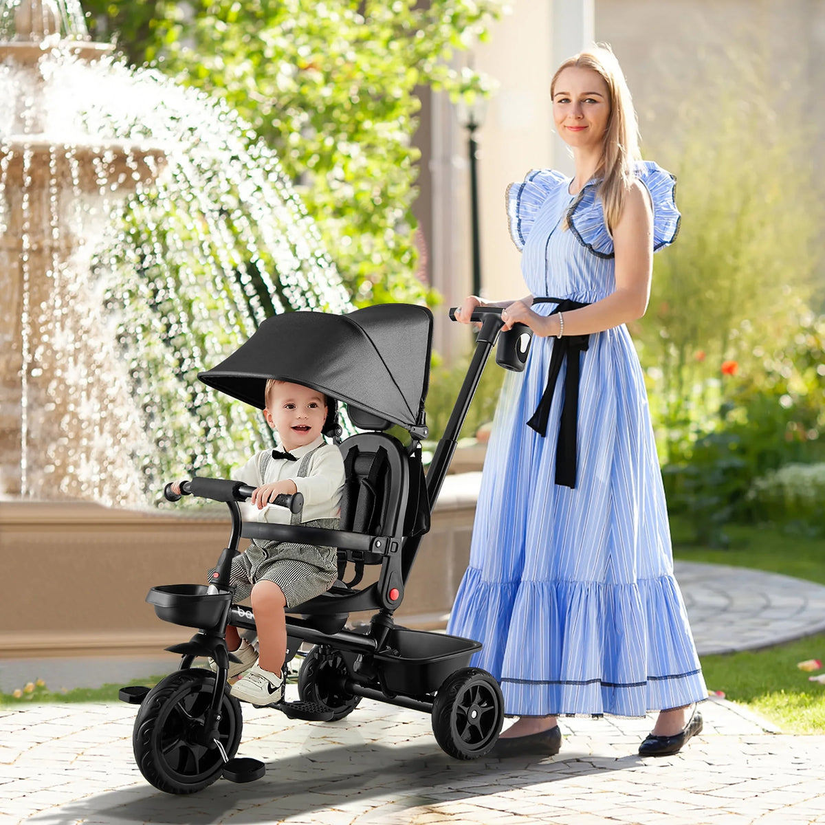 4-in-1 Toddler Tricycle with Adjustable Push Handle C466011