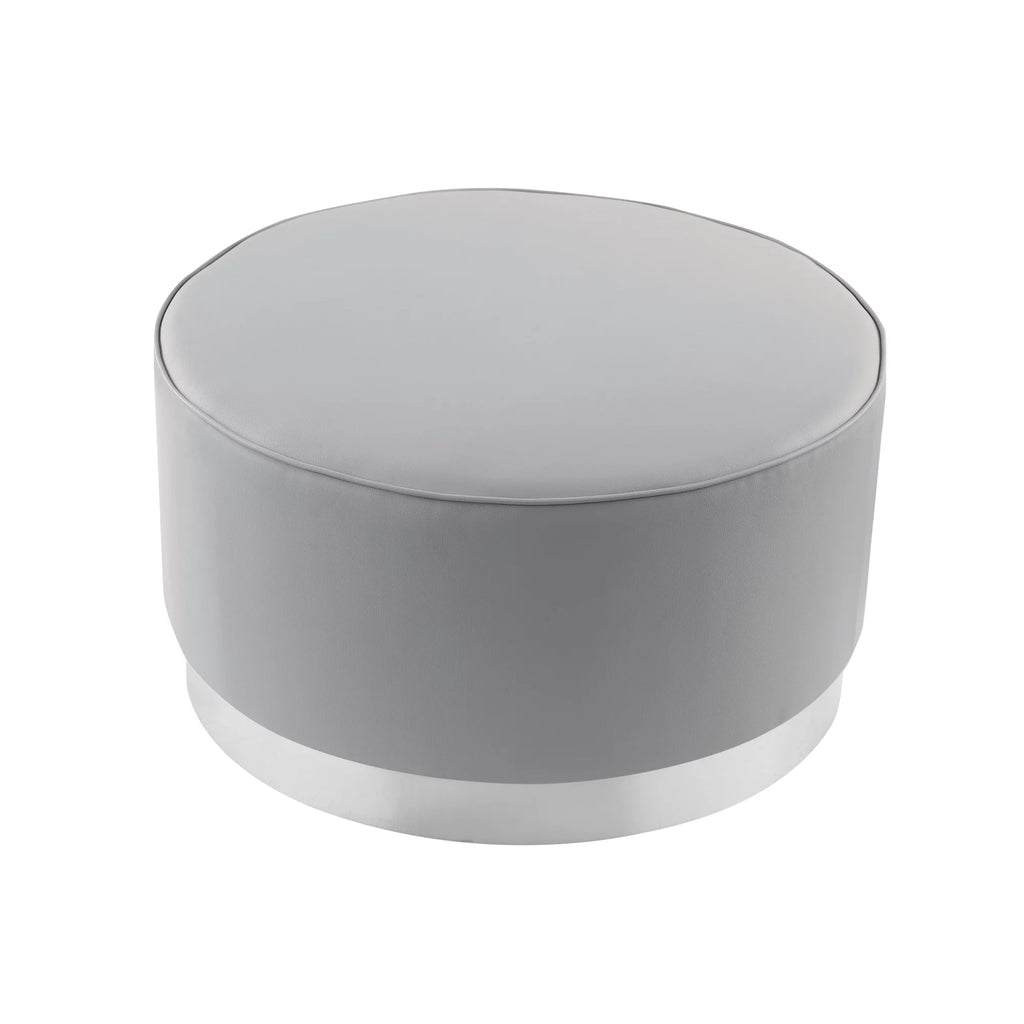 Leather or Velvet Cocktail Ottoman with Chrome or Gold Trim Base Y627