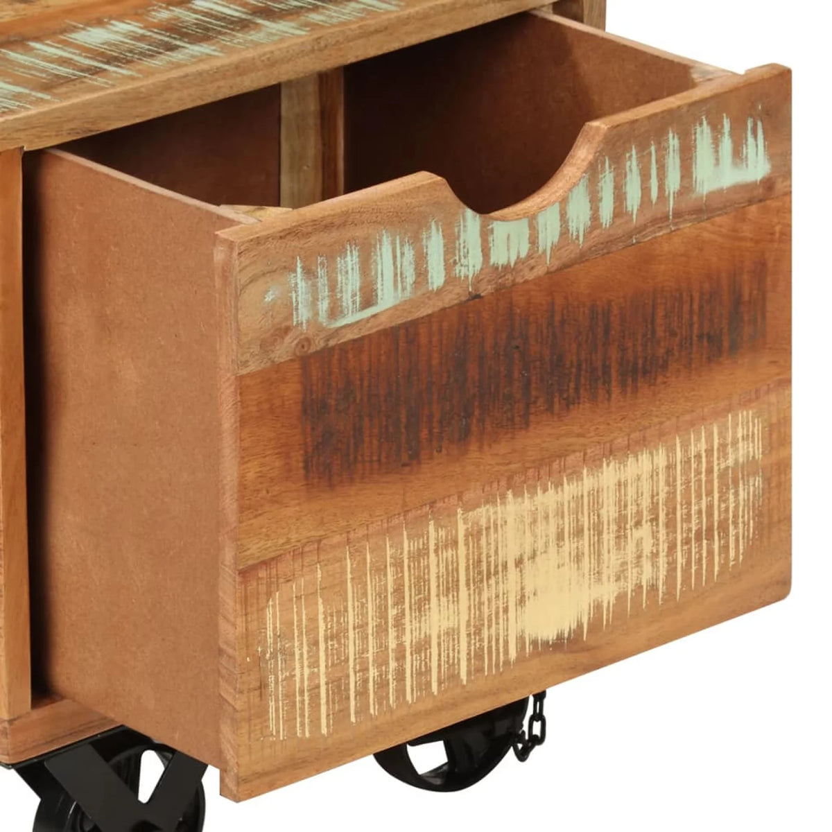 Side Table with Storage Drawer and Wheels Reclaimed Wood K485791