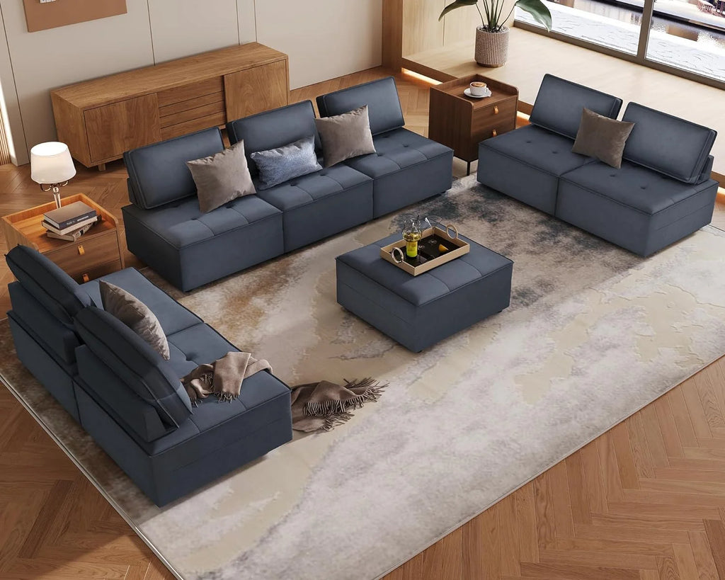 7 Seater Velvet Beige Sectional Sofa C794
