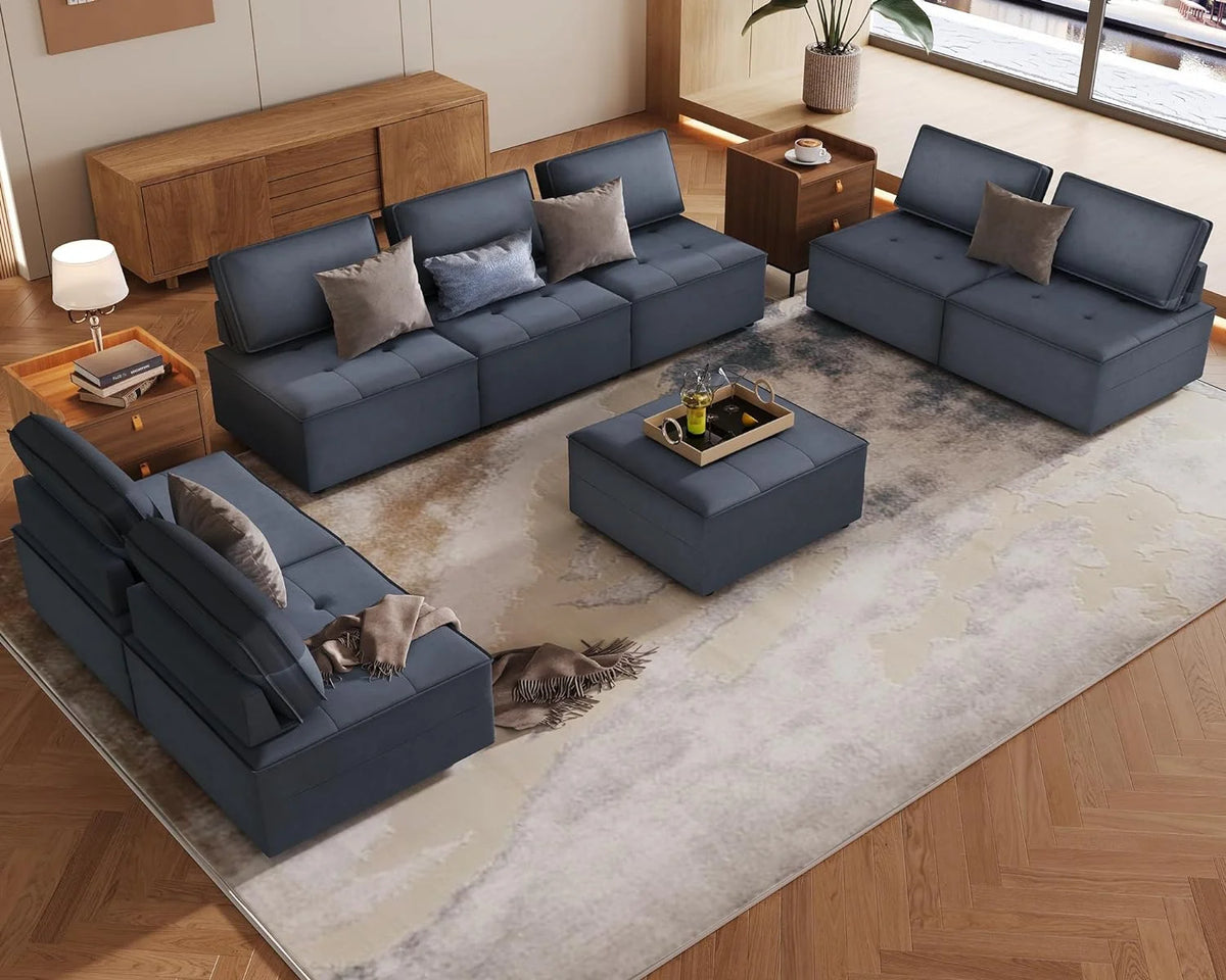 7 Seater Velvet Beige Sectional Sofa C794
