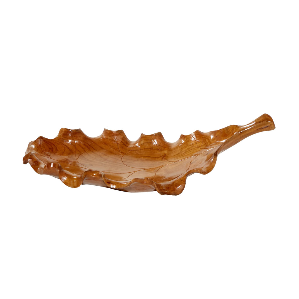 Brown Teak Wood Handmade Live Edge Leaf Tray U8168