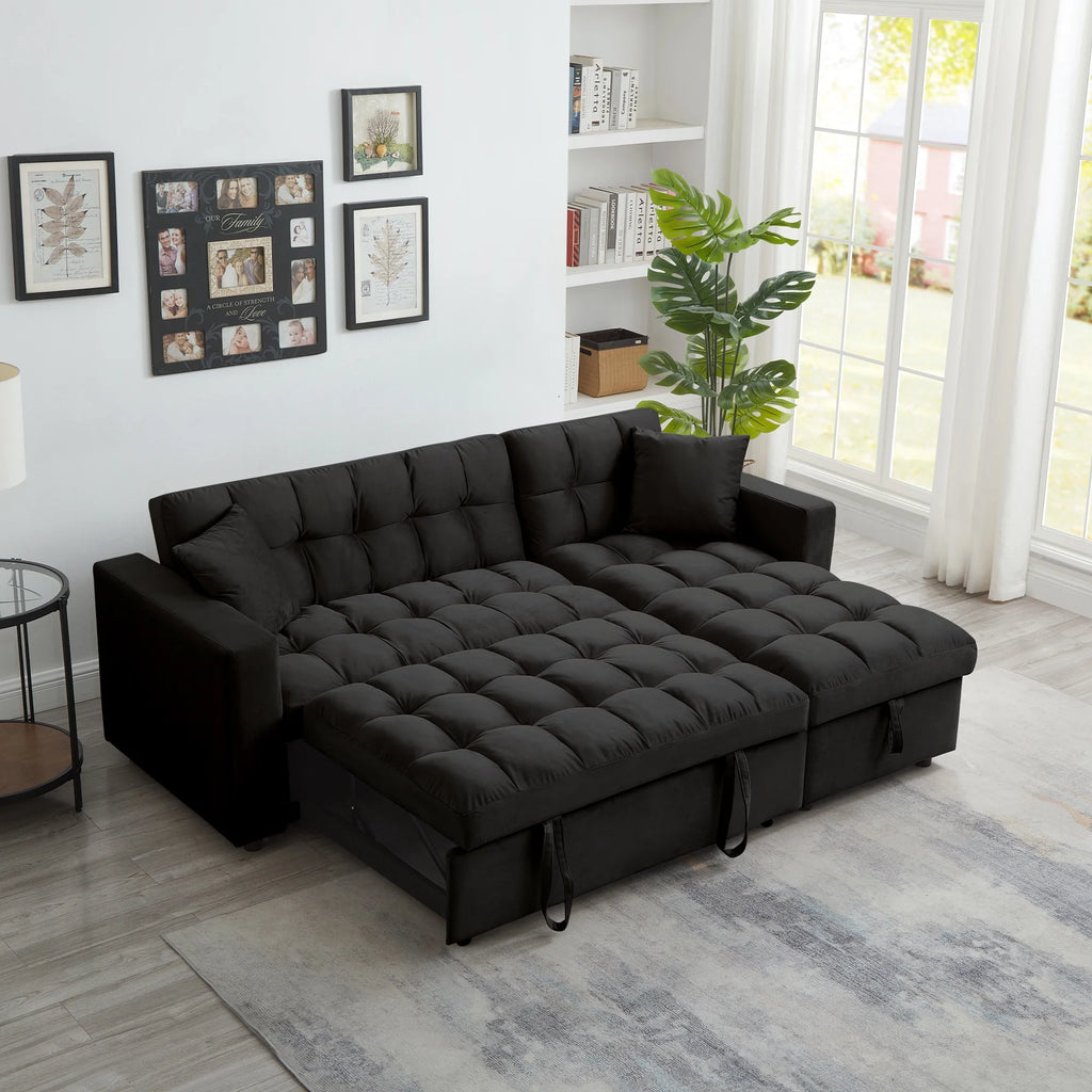 Queen Size L-Shaped Sleeper Sofa Bed with Storage Chaise Y33526