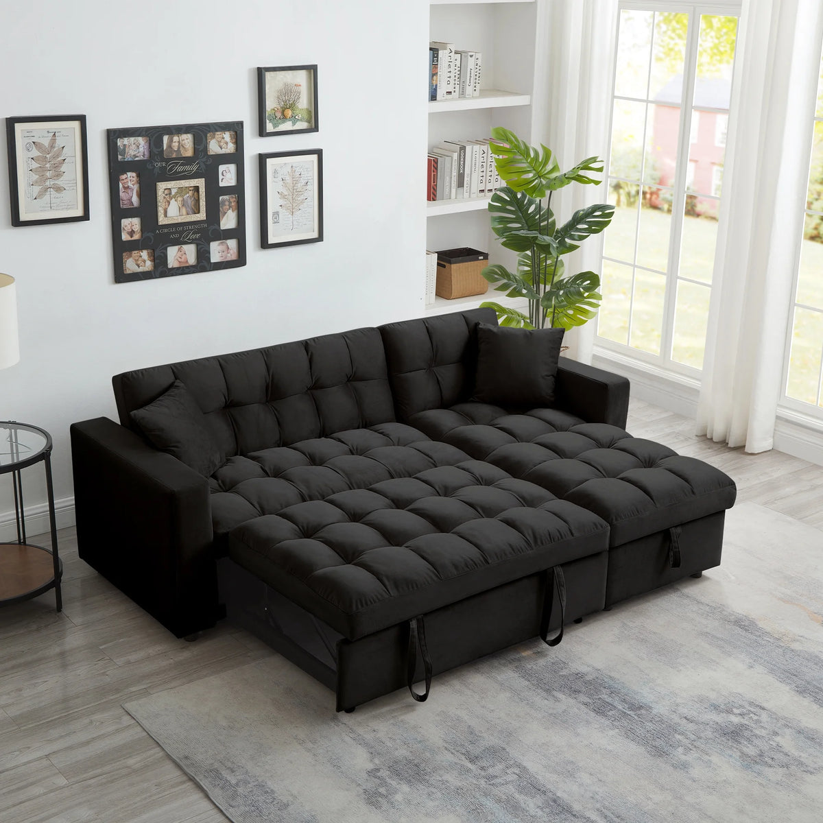 Queen Size L-Shaped Sleeper Sofa Bed with Storage Chaise Y33526