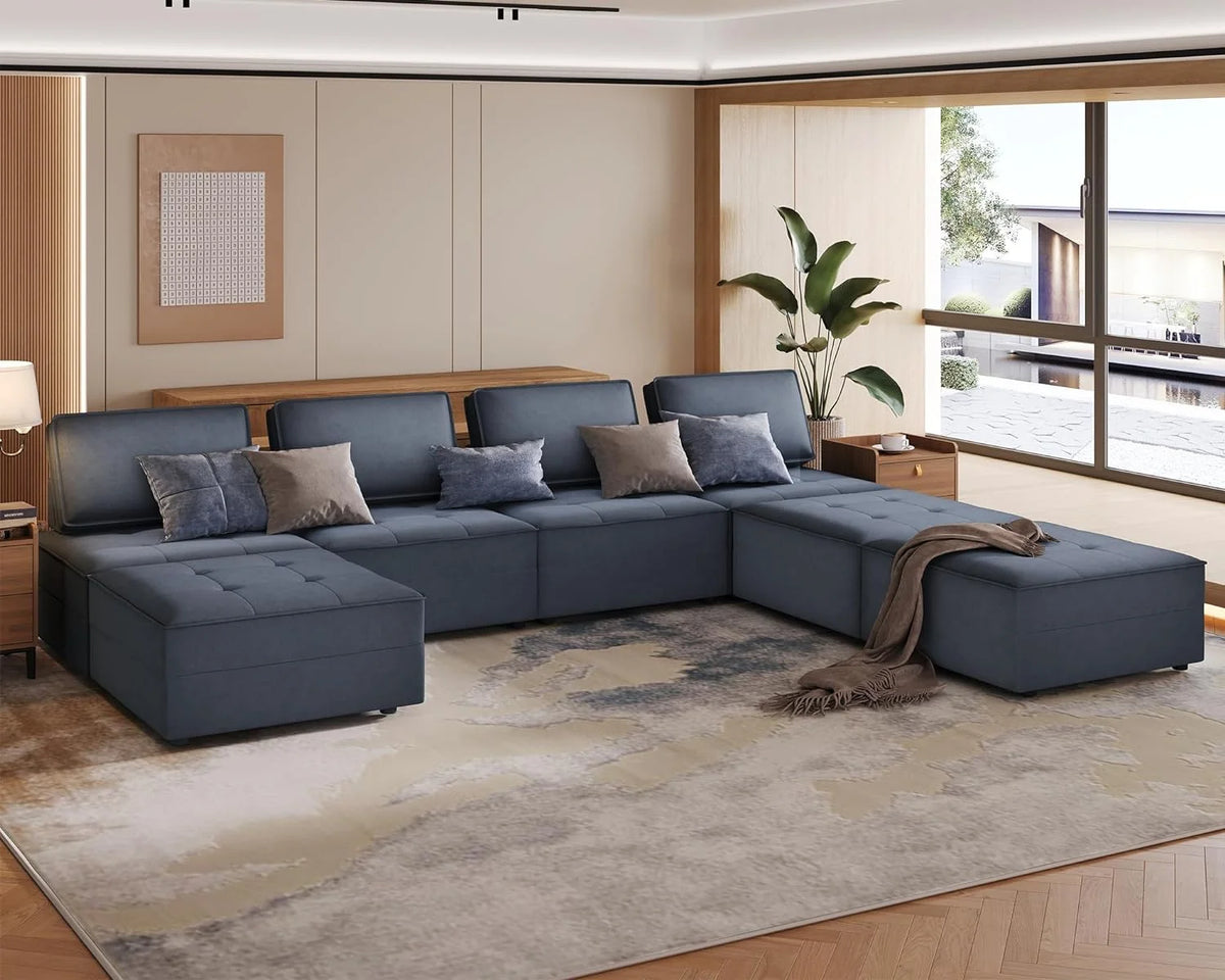 7 Seater Velvet Beige Sectional Sofa C794