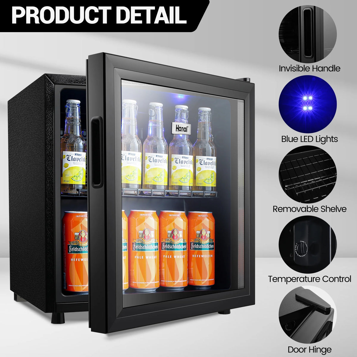 Mini Fridge with Glass Door 50 Can Stainless Steel Look M4255