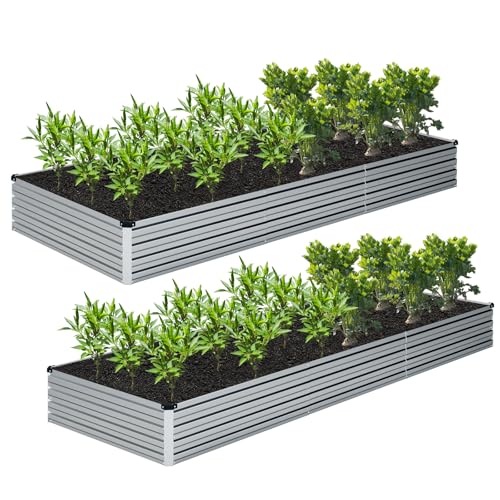 Galvanized Raised Garden Bed, 2 Pcs 10×3×1FT Metal Planting Box M618