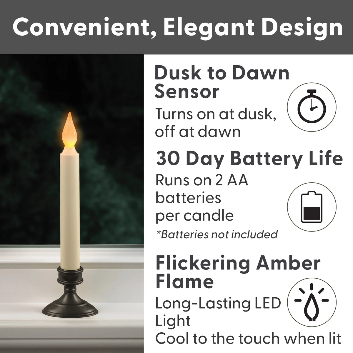 Battery Operated LED Window Candle with Dusk to Dawn Light Sensor, Amber Flicker Flame, 4 Pack I53064
