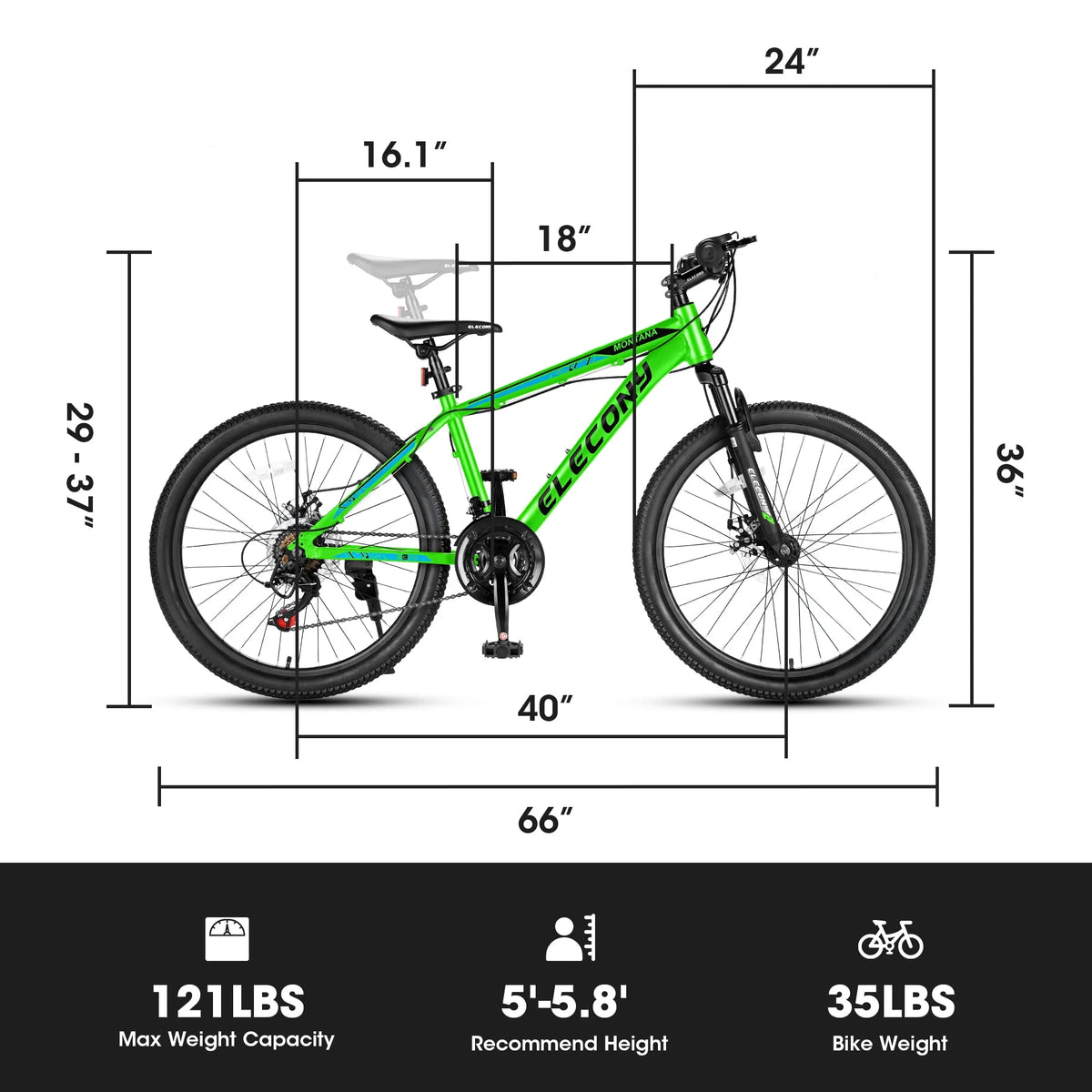 24 Green Aluminum Mountain Bike with Disc Brakes D905