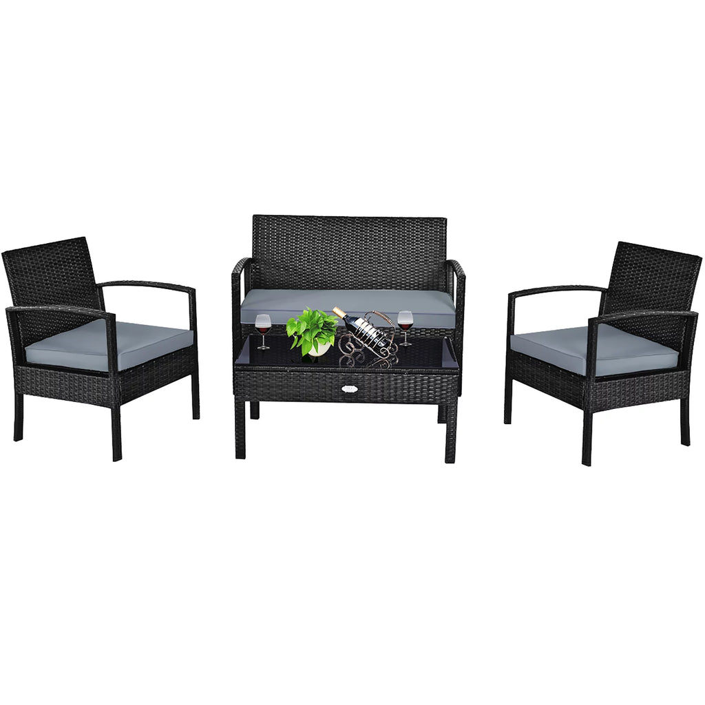 4 Pc Outdoor Patio Rattan Furniture Set Q66453