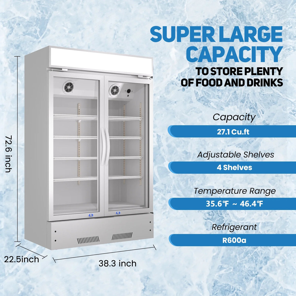 38" Glass Door Display Refrigerator 17 Cu.ft D698