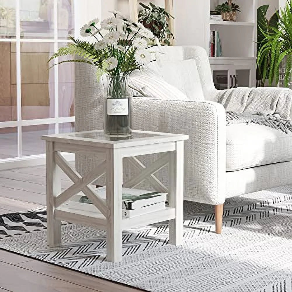 White Oak End Table with Storage Shelf W55128