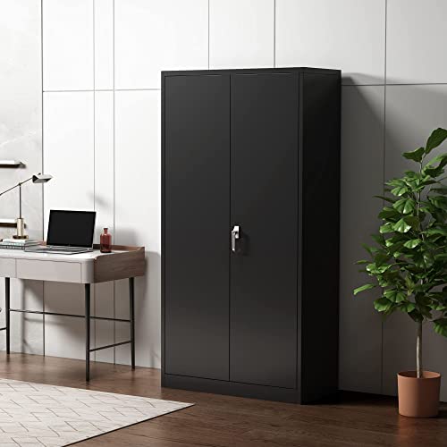 31.5" H Black Steel Lockable Storage Cabinet with 2 Adjustable Shelves N567