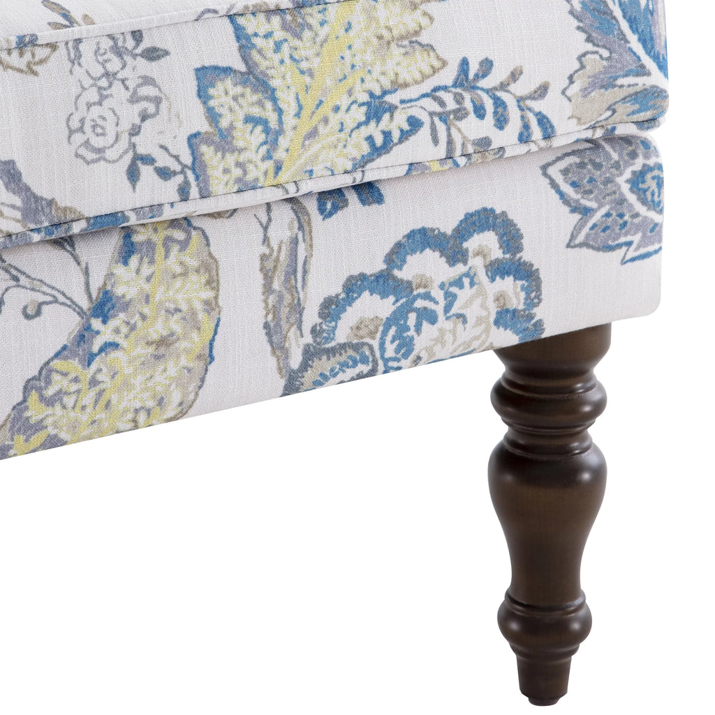 Blue Floral Pattern Fabric Wingback Accent Chair with Wooden Legs L997503