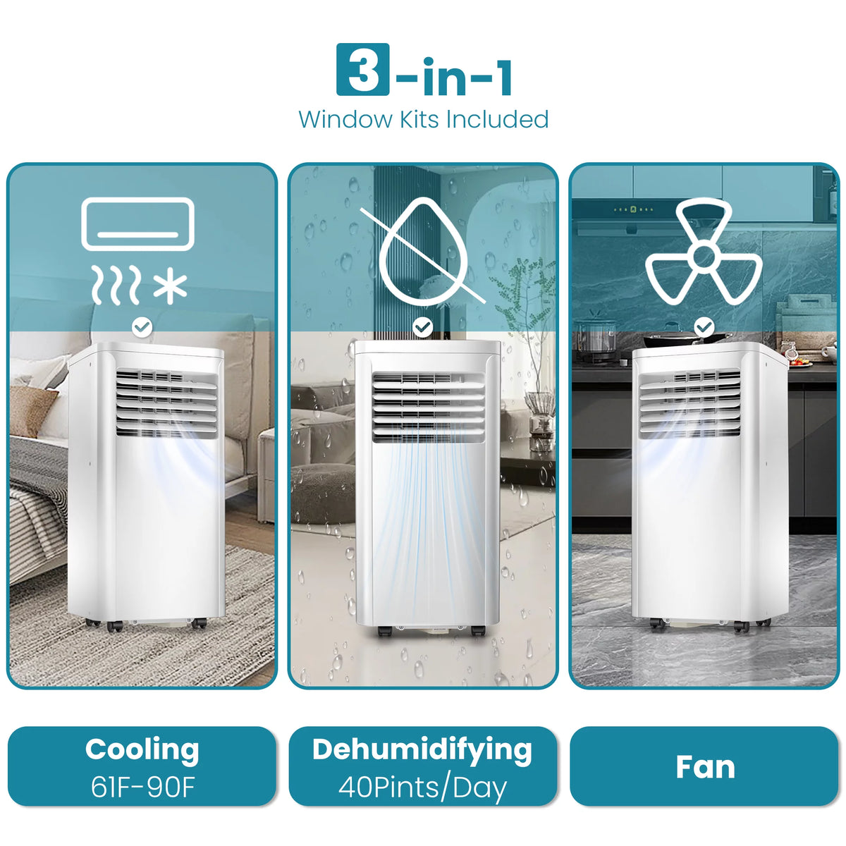 6000BTU 3-in-1 Portable Air Conditioner with Dehumidifier Fan White V615
