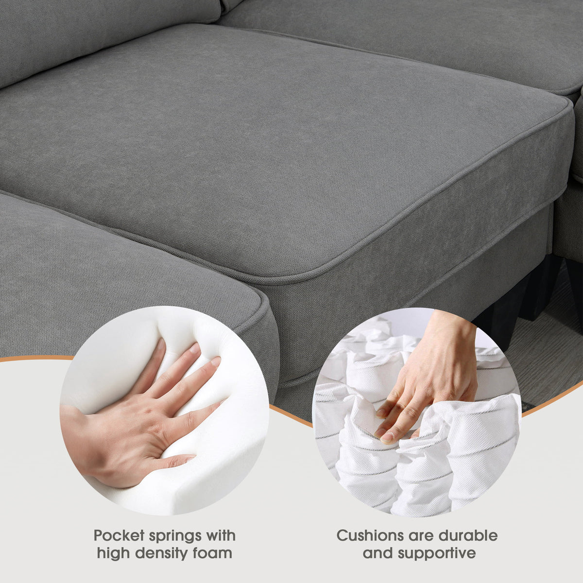 Dark Gray 7 Seat U Shape Sectional Sofa with 3 Pillows E75906