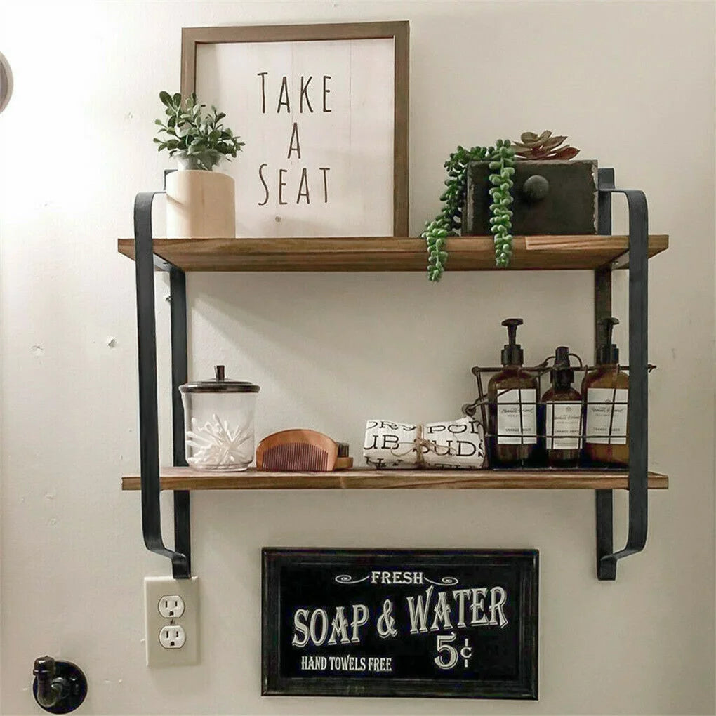 Rustic Industrial Pipe Wall Floating Shelf Wooden Shelving Unit E168