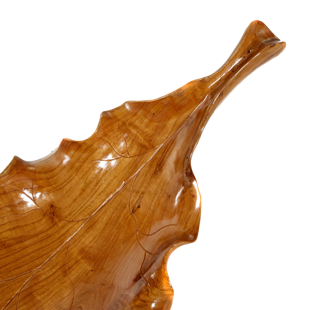 Brown Teak Wood Handmade Live Edge Leaf Tray U8168