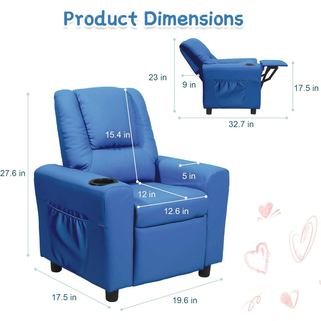 Kids Recliner Chair with Cup Holder Navy Blue N37300
