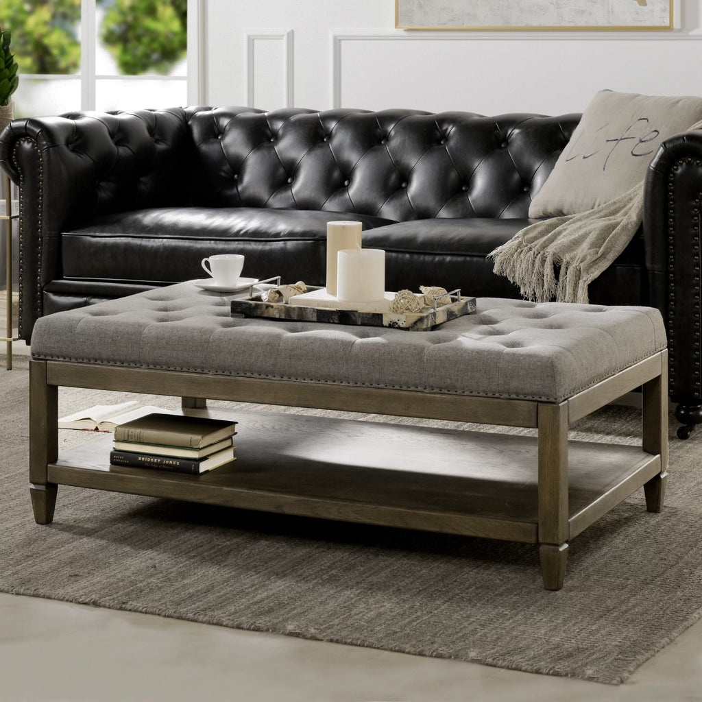 Heathered Grey Tufted Storage Ottoman A460