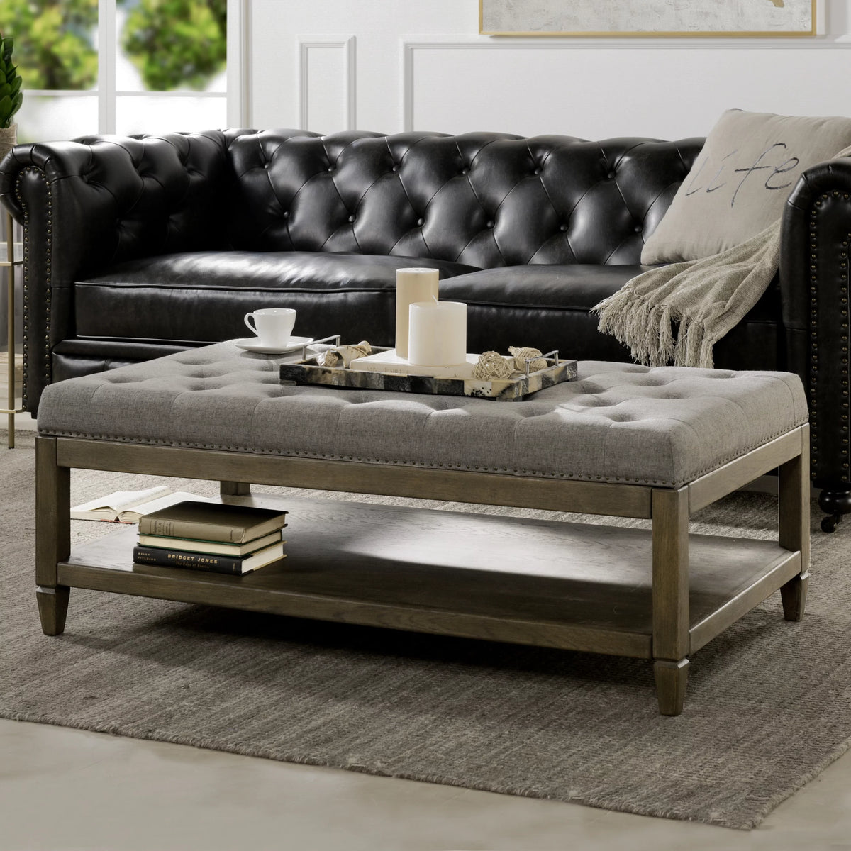 Heathered Grey Tufted Storage Ottoman A460