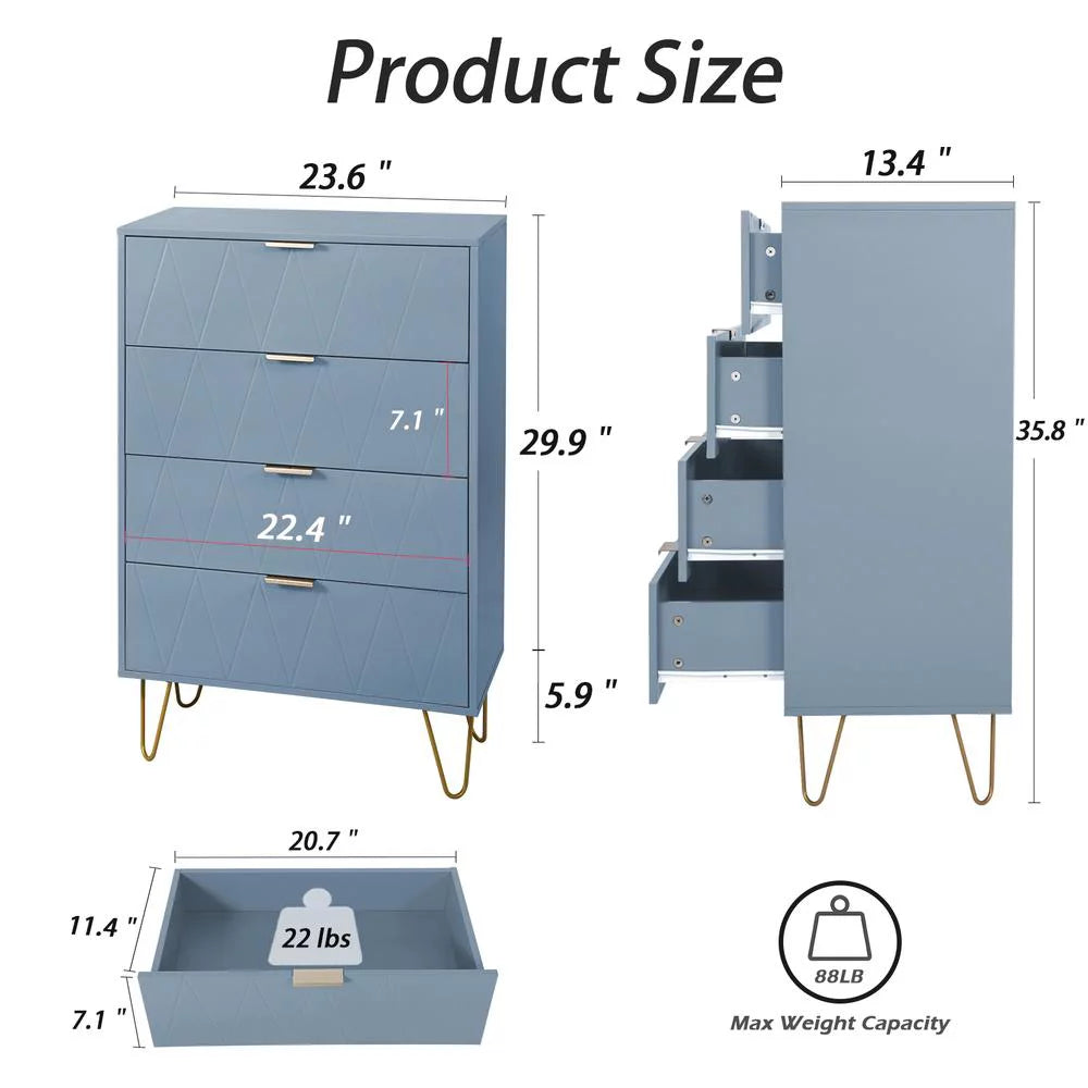 Blue 4 Drawer Wood Dresser Cabinet C211