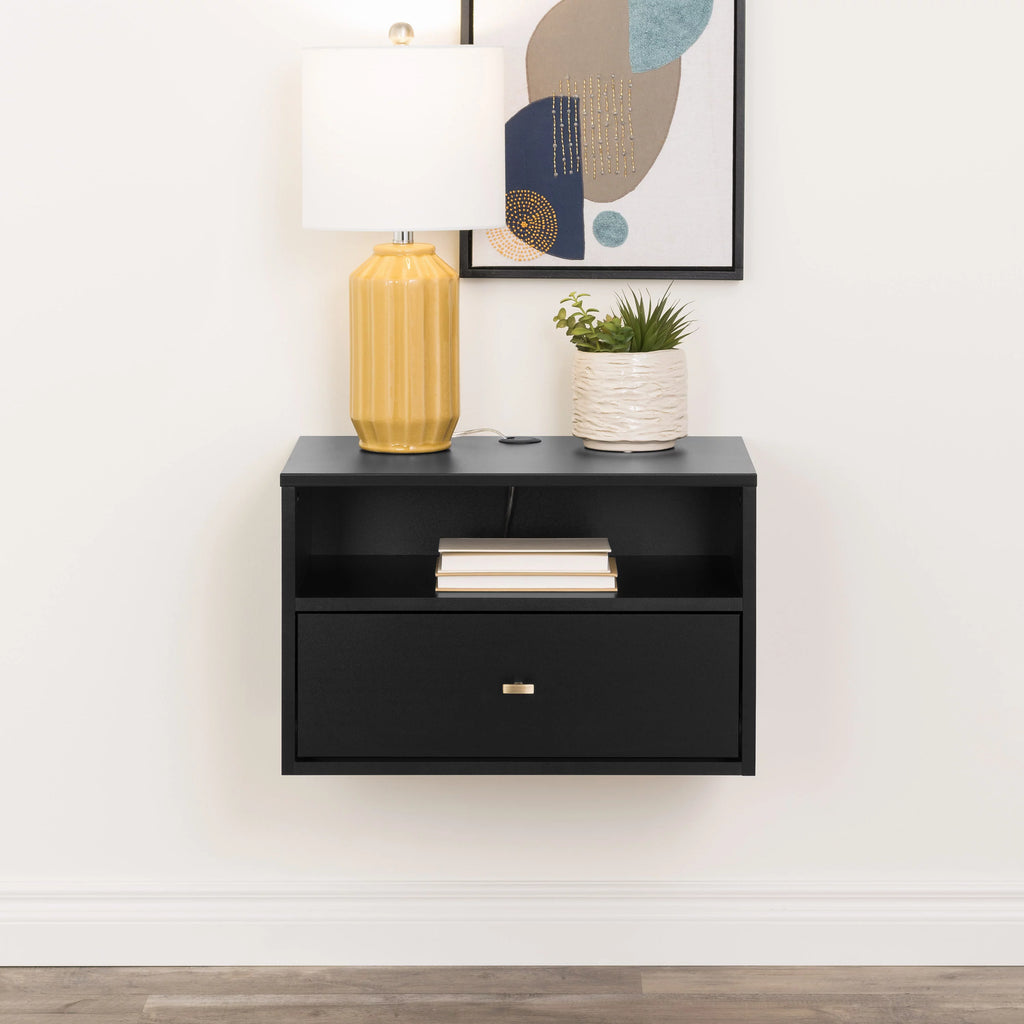 Black Floating Nightstand With Open Shelf P140165