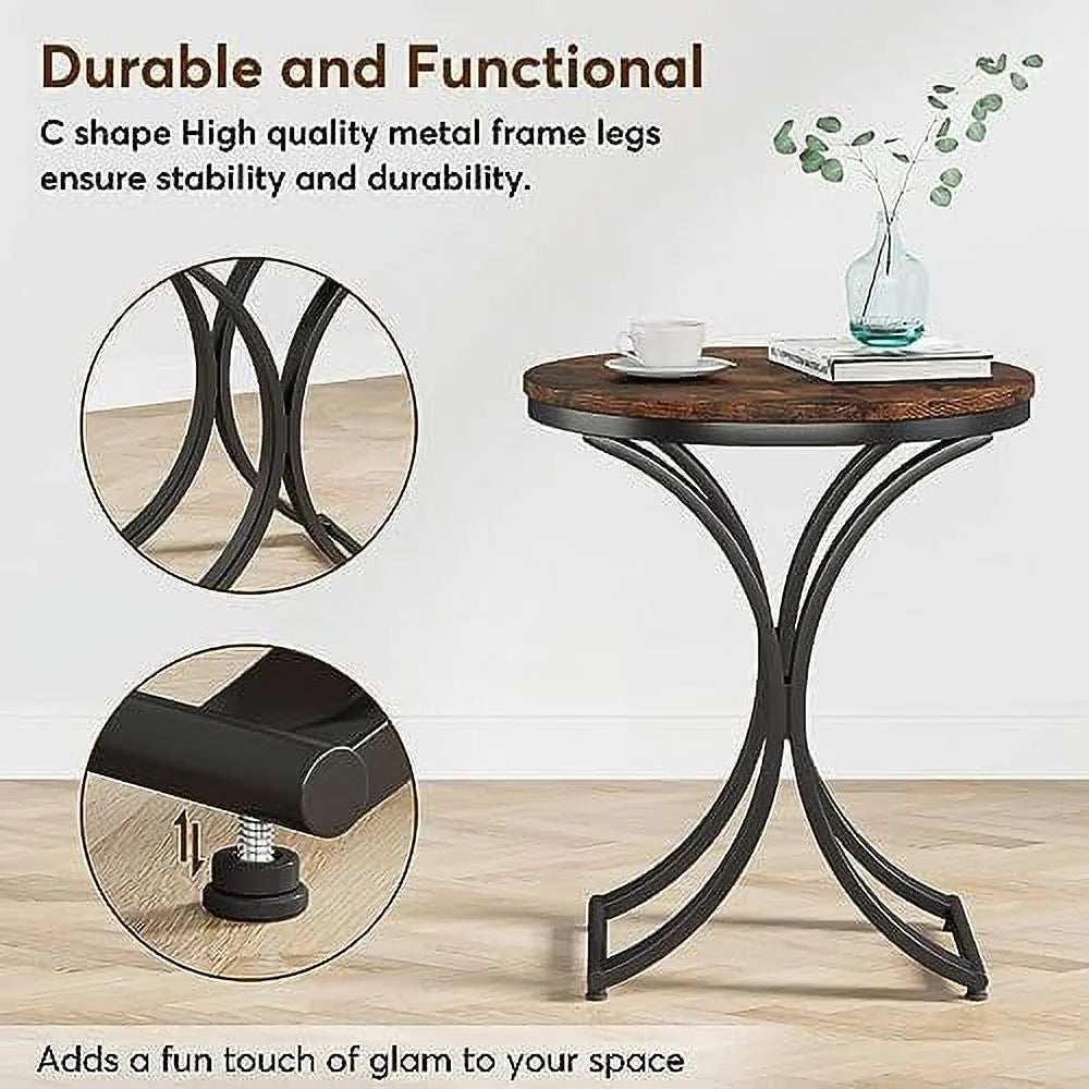 Rustic Round Side Table with Metal Frame N58968