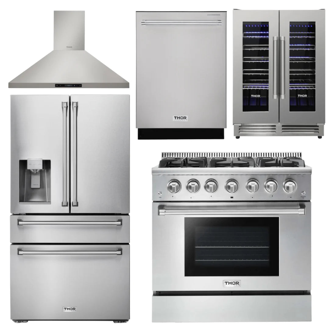 36 Propane Gas Range, Range Hood, Refrigerator, Dishwasher, Wine Cooler R589