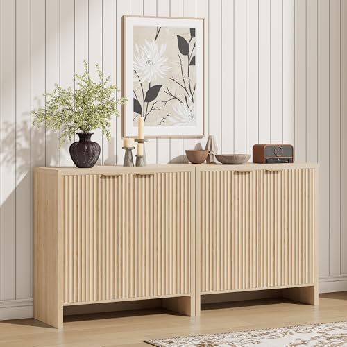 Fluted Sideboard Buffet Cabinet with Doors and Adjustable Shelves E797