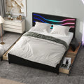 Queen Size Platform Bed with LED Light and 4 Storage Drawers T49619