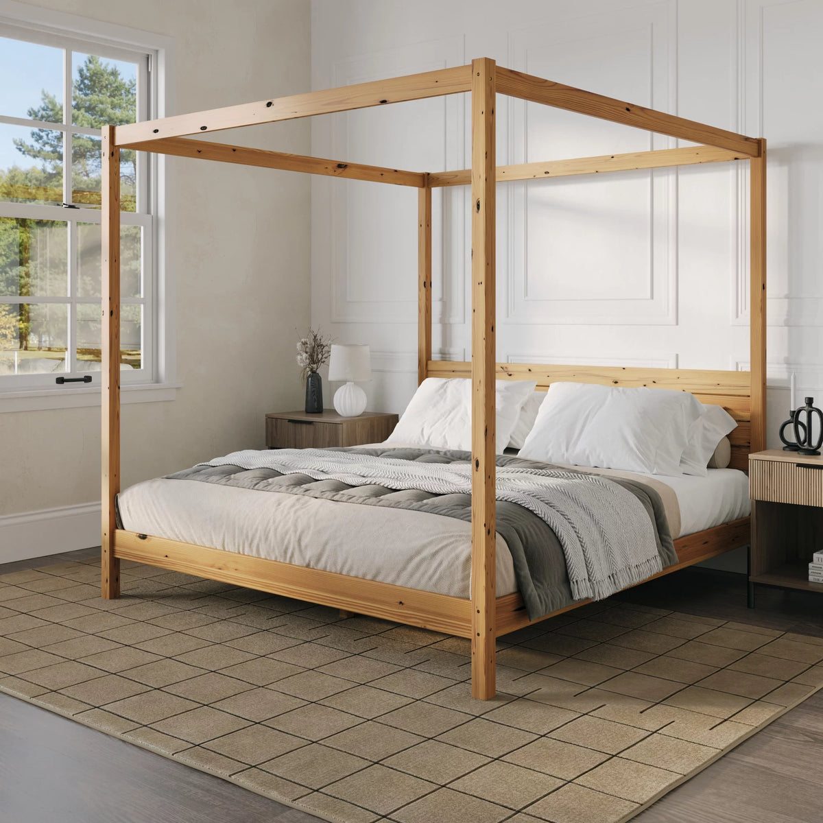 Black Solid Wood King-Size Canopy Bedframe B71890