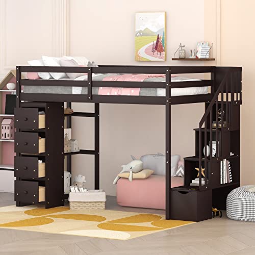 Espresso Twin Over Twin Bunk Bed with Trundle and 3 Drawers K103