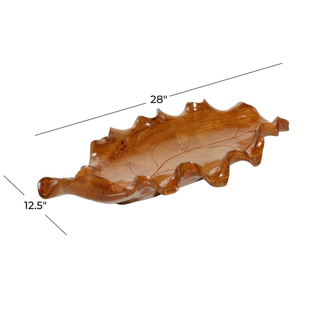 Brown Teak Wood Handmade Live Edge Leaf Tray U8168