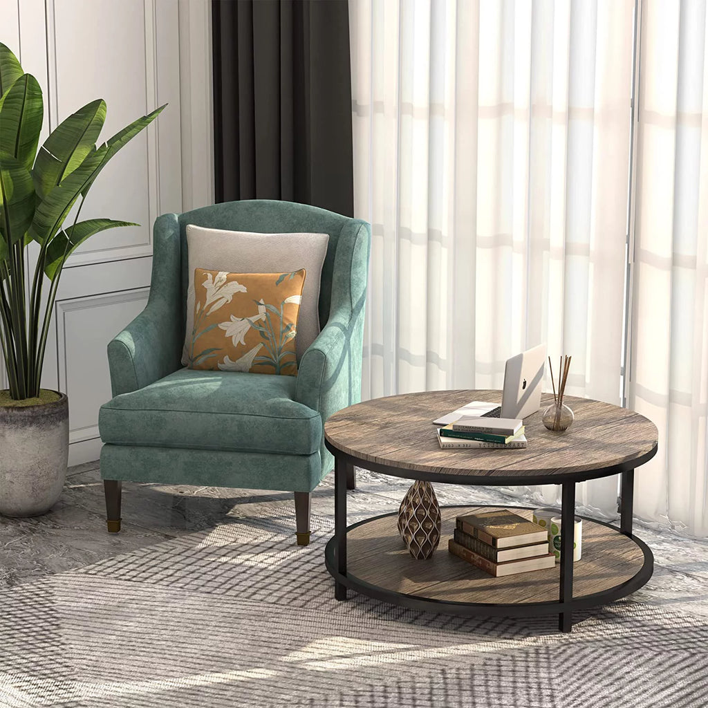 35.8" Round Coffee Table with Storage Open Shelf H196674