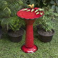 28-Inch Metal Bird Bath with Birds and Leaves, Red K93301