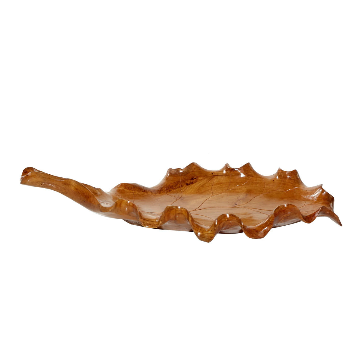 Brown Teak Wood Handmade Live Edge Leaf Tray U8168