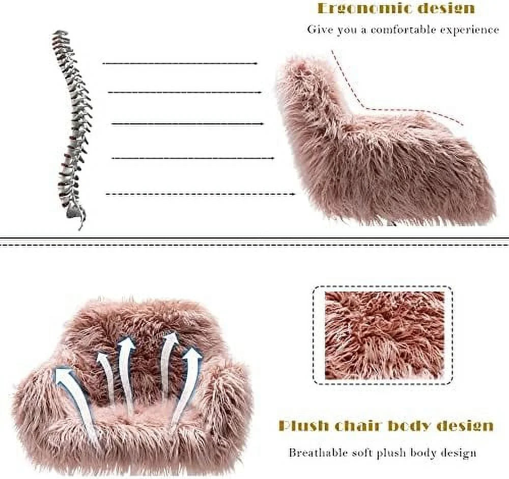 Fluffy Faux Fur Swivel Office Chair with Wheels J993439