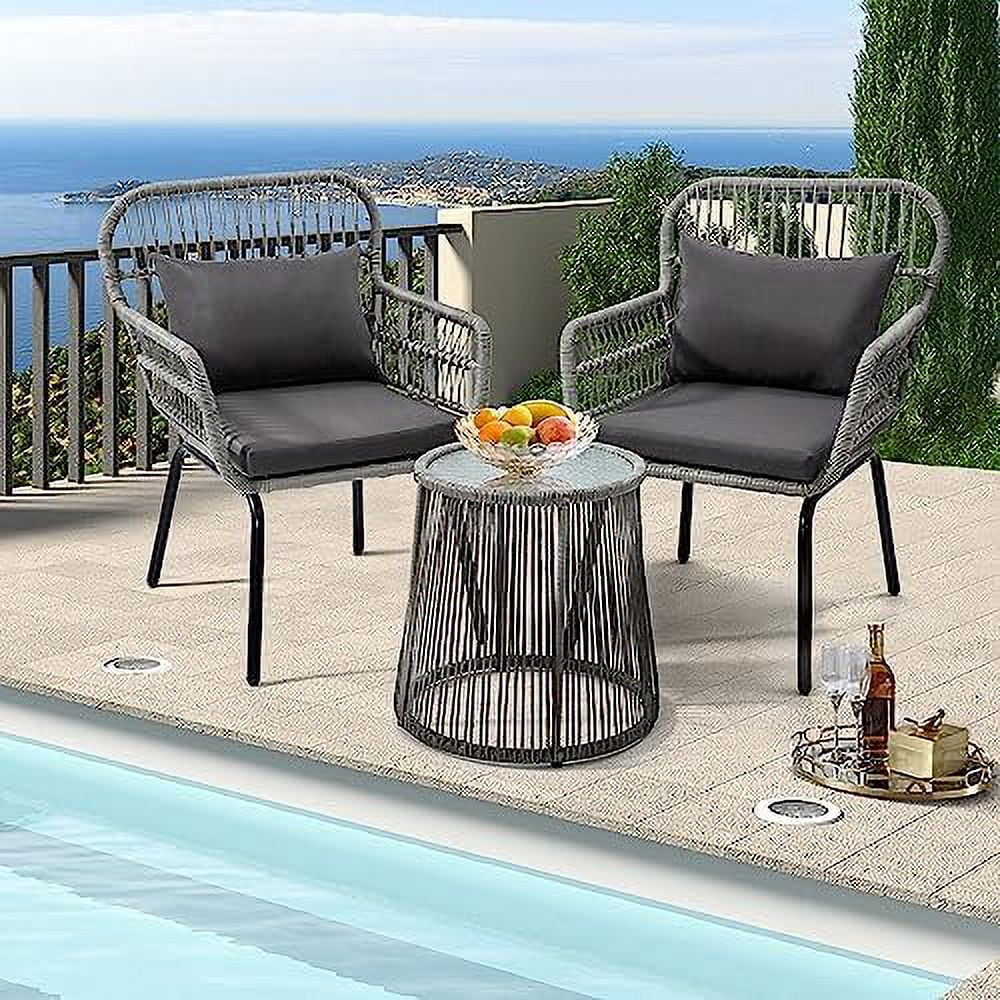 3 Pieces Rattan Wicker Bistro Set with Glass Top Table Y4114