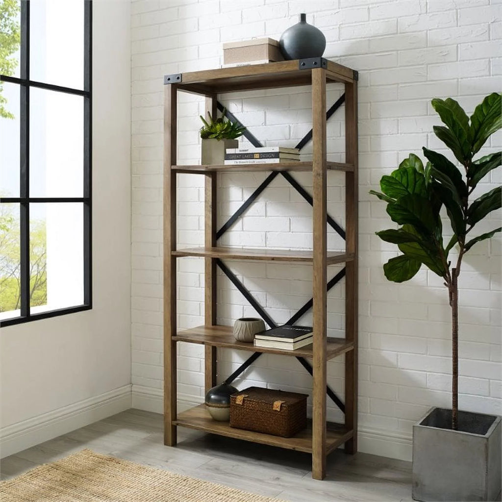 2 Piece Set with 58" TV Stand and Bookcase in Rustic Oak V122677