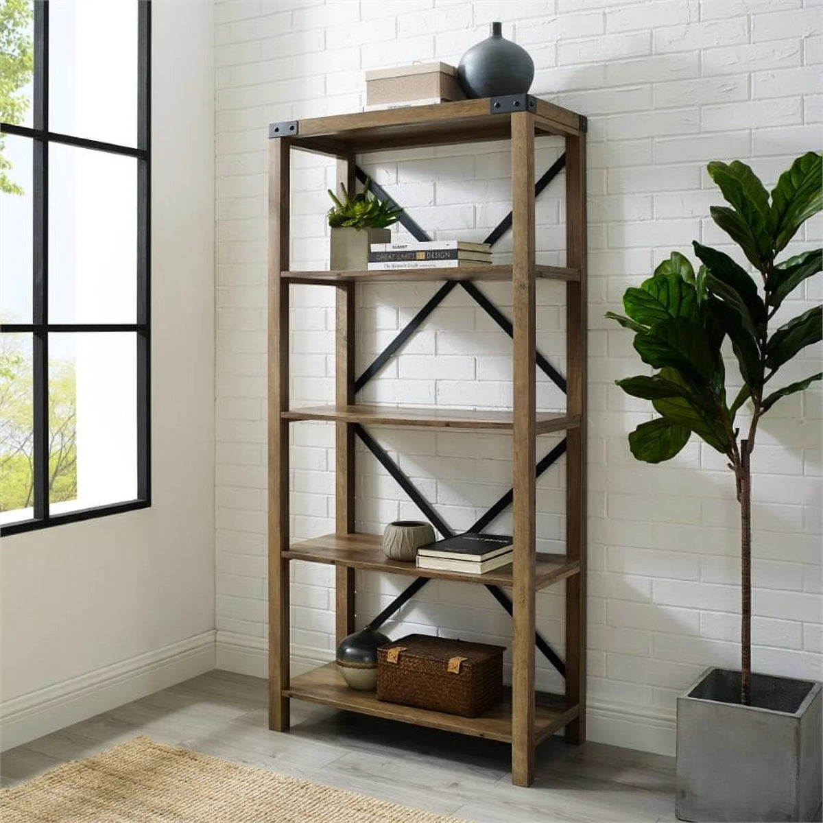 2 Piece Set with 58" TV Stand and Bookcase in Rustic Oak V122677