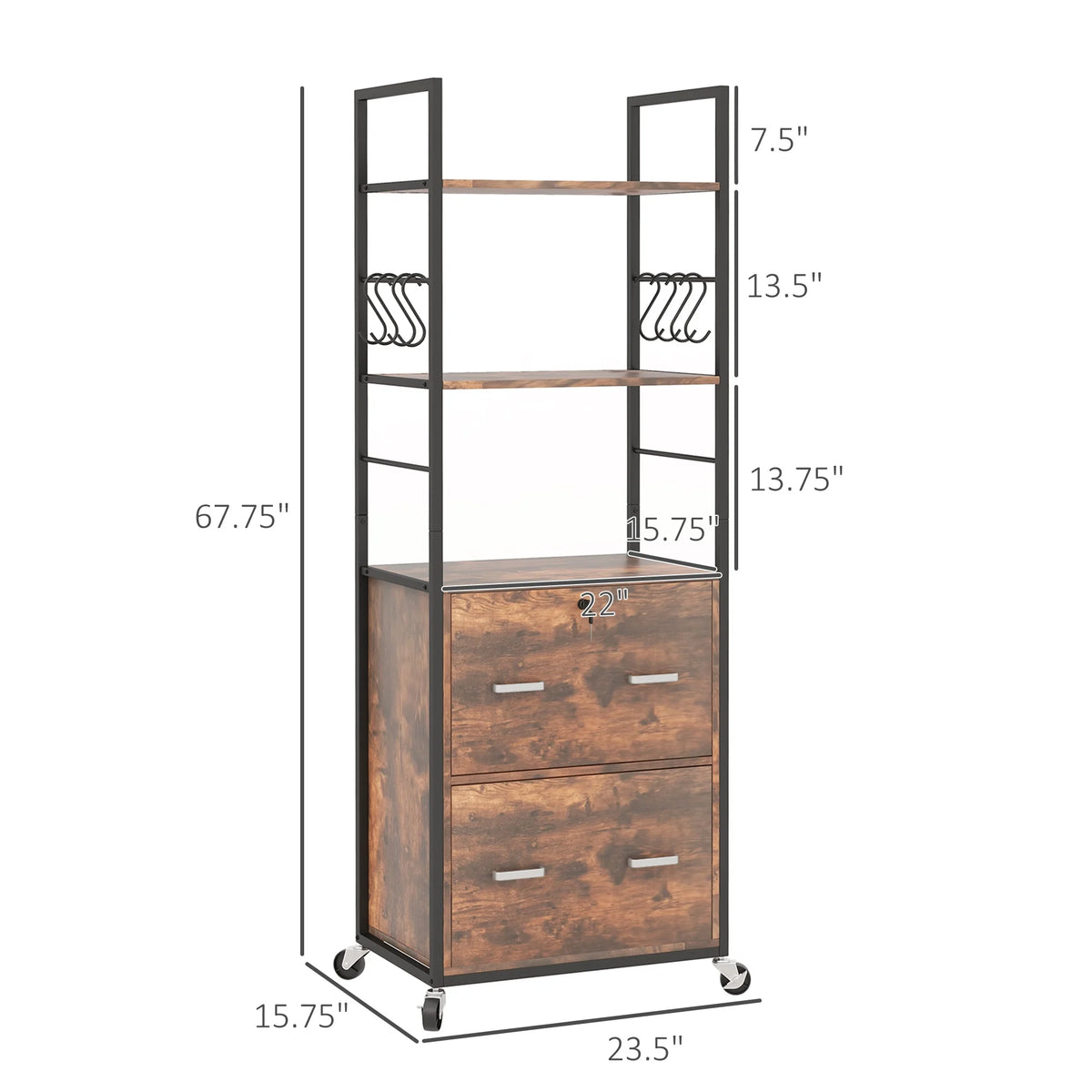 2 Drawer Mobile File Cabinet with Lock & Hanging Bar T573